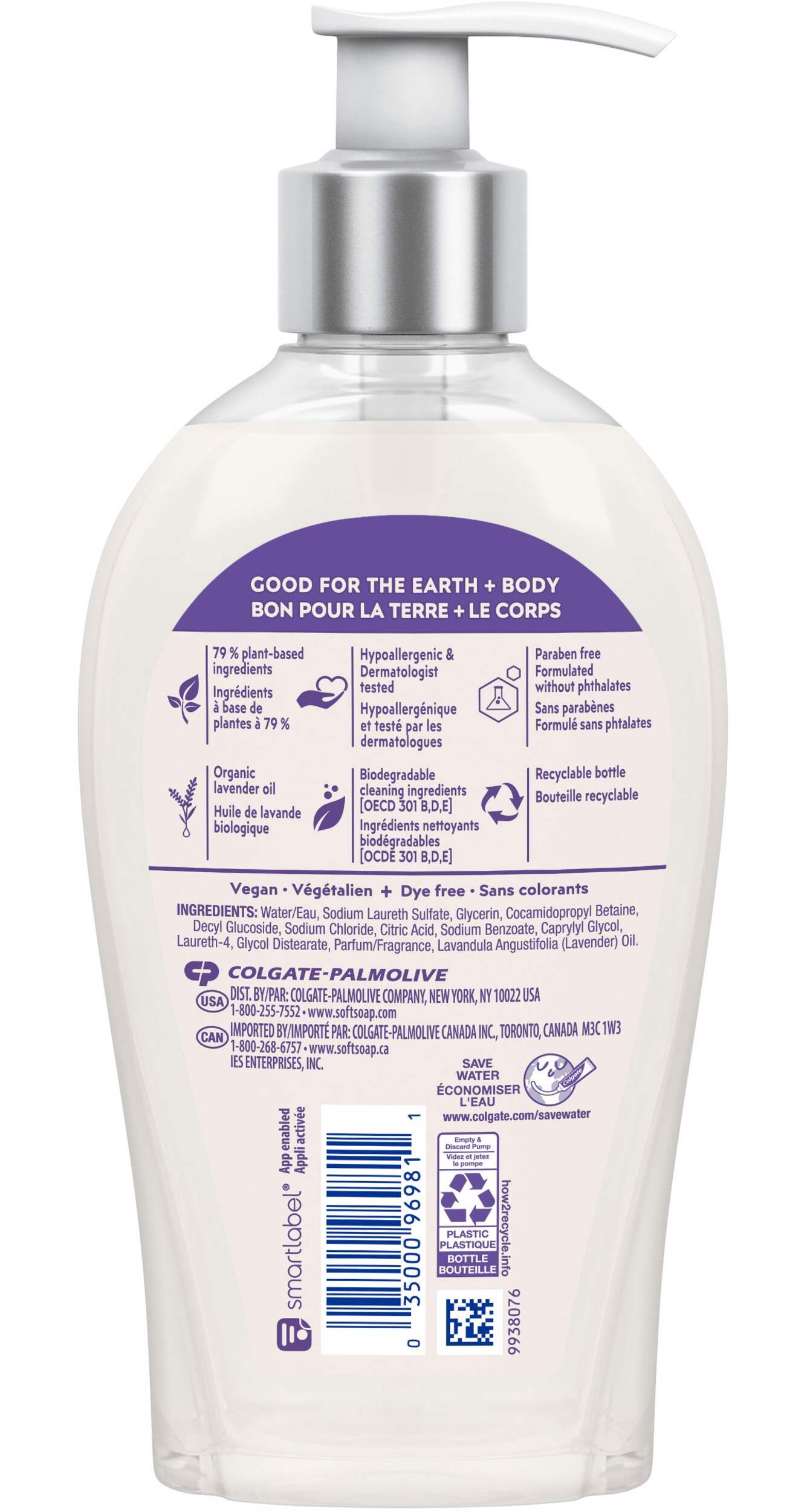 Savon à main liquide doux Softsoap, lavande, 384 mL Back_Flat
