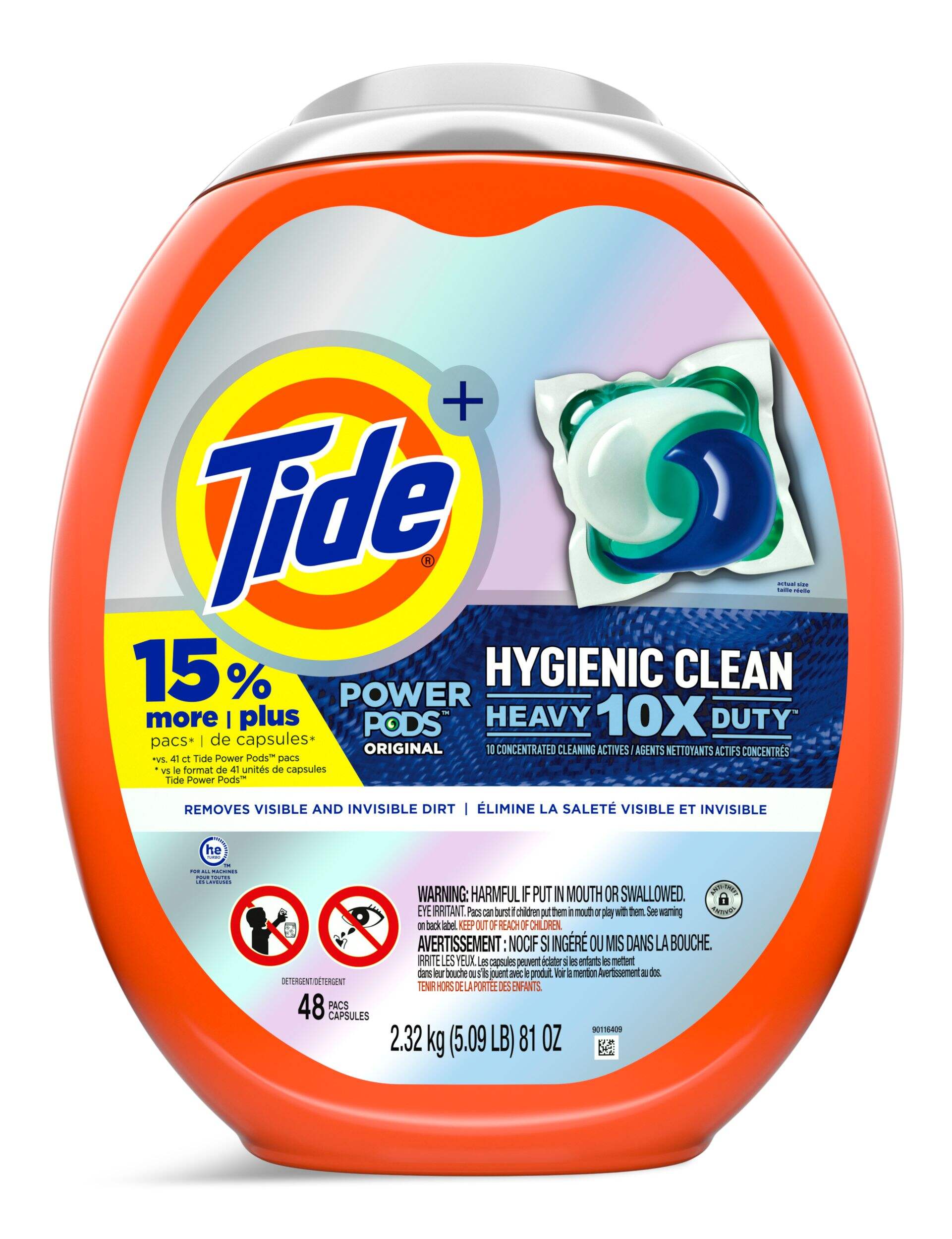 Tide Power PODs Hygienic Clean Heavy Duty Pacs, Original, 48 Count ...