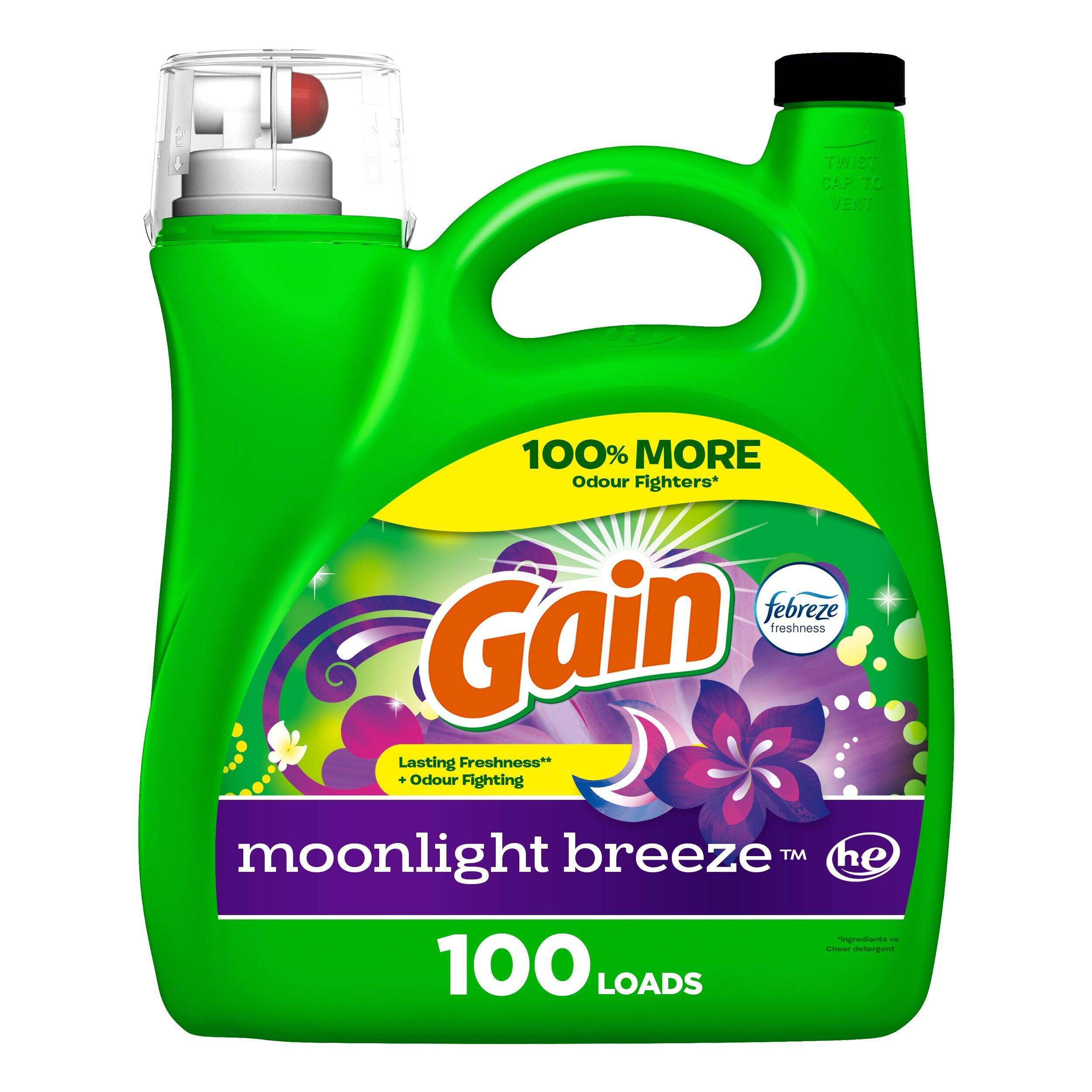 Détergent à lessive liquide Gain + Aroma Boost, parfum Moonlight Breeze, 107 brassées, 4,55 L Front_Flat