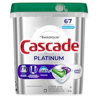 Détergent pour lave-vaisselle Cascade Platinum ActionPacs + Oxi, en capsules, frais, paq. 67 Front_Flat