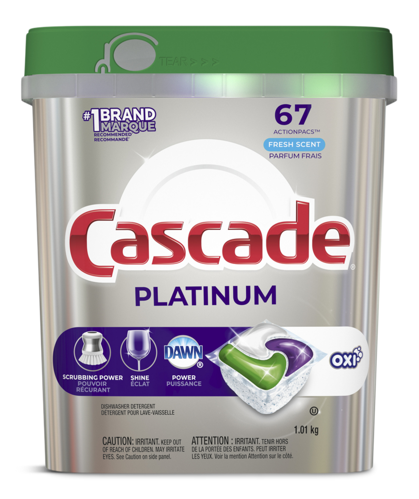 Cascade Platinum ActionPacs + Oxi, Dishwasher Detergent Pods, Fresh, 67