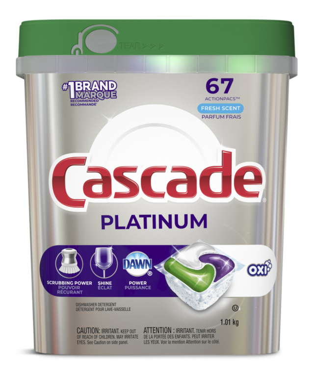 Cascade Platinum ActionPacs + Oxi, Dishwasher Detergent Pods, Fresh, 67