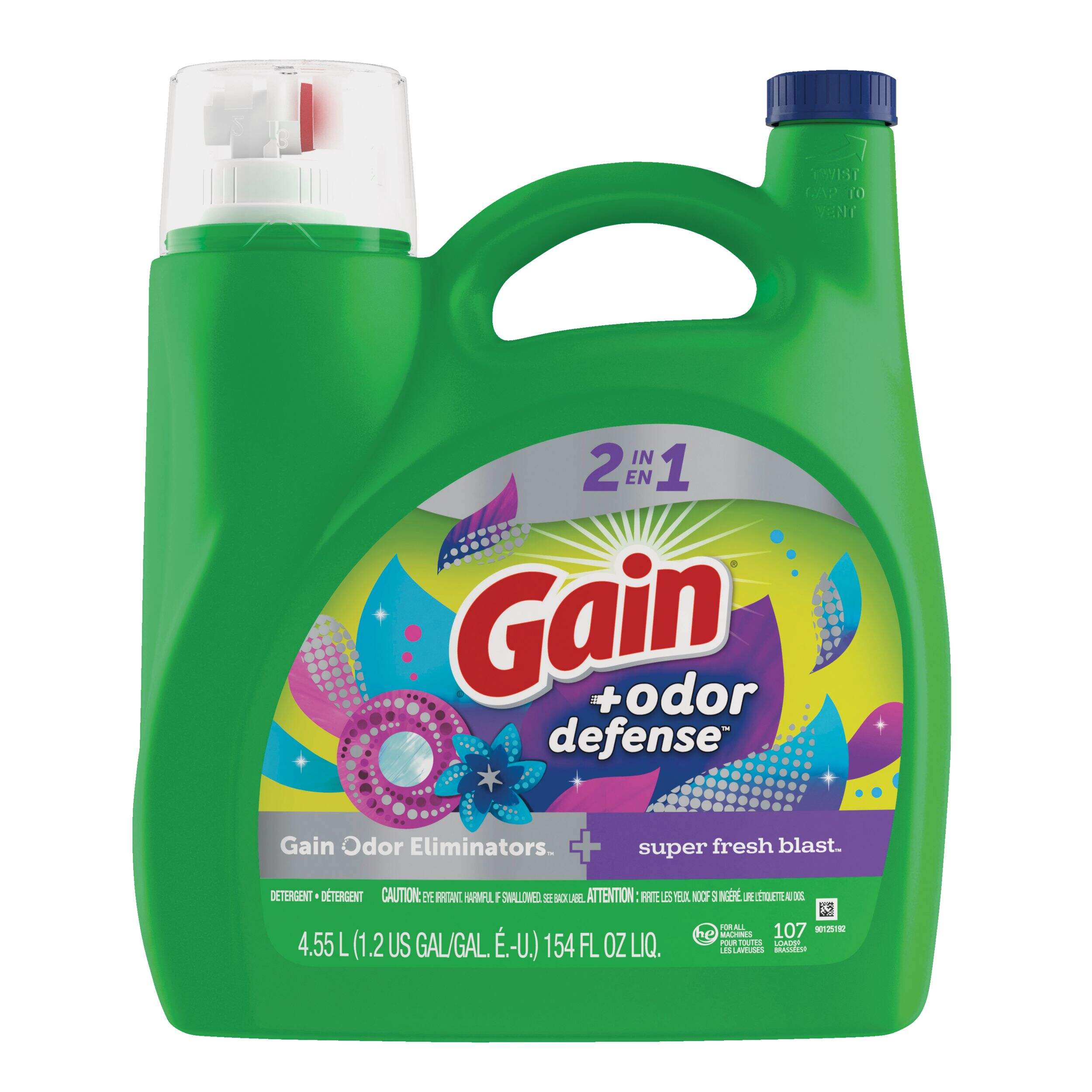Gain + Odor Defense Liquid Laundry Detergent, Super Fresh Blast Scent