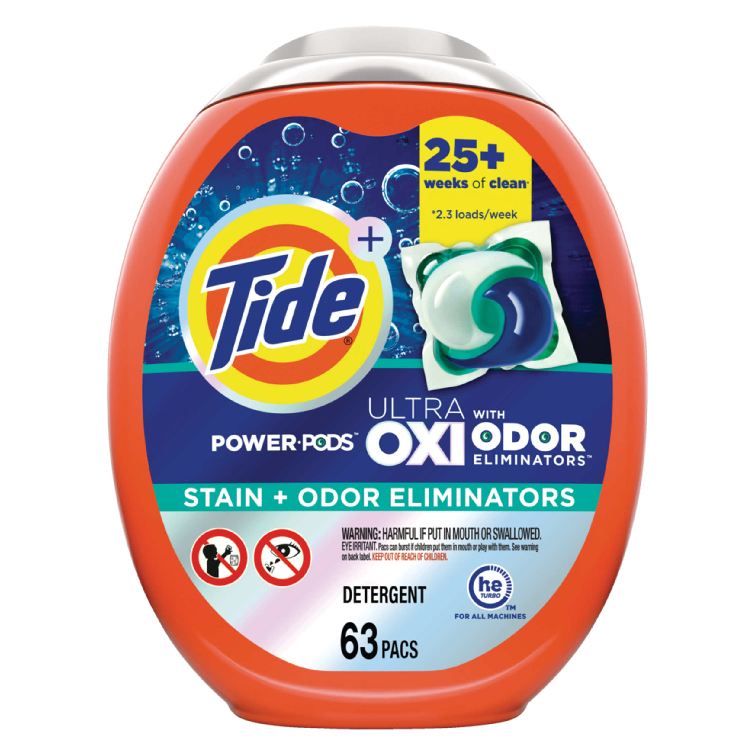 Tide Ultra OXI Power PODS with Odor Eliminators Pacs, 63 Count Front_Flat