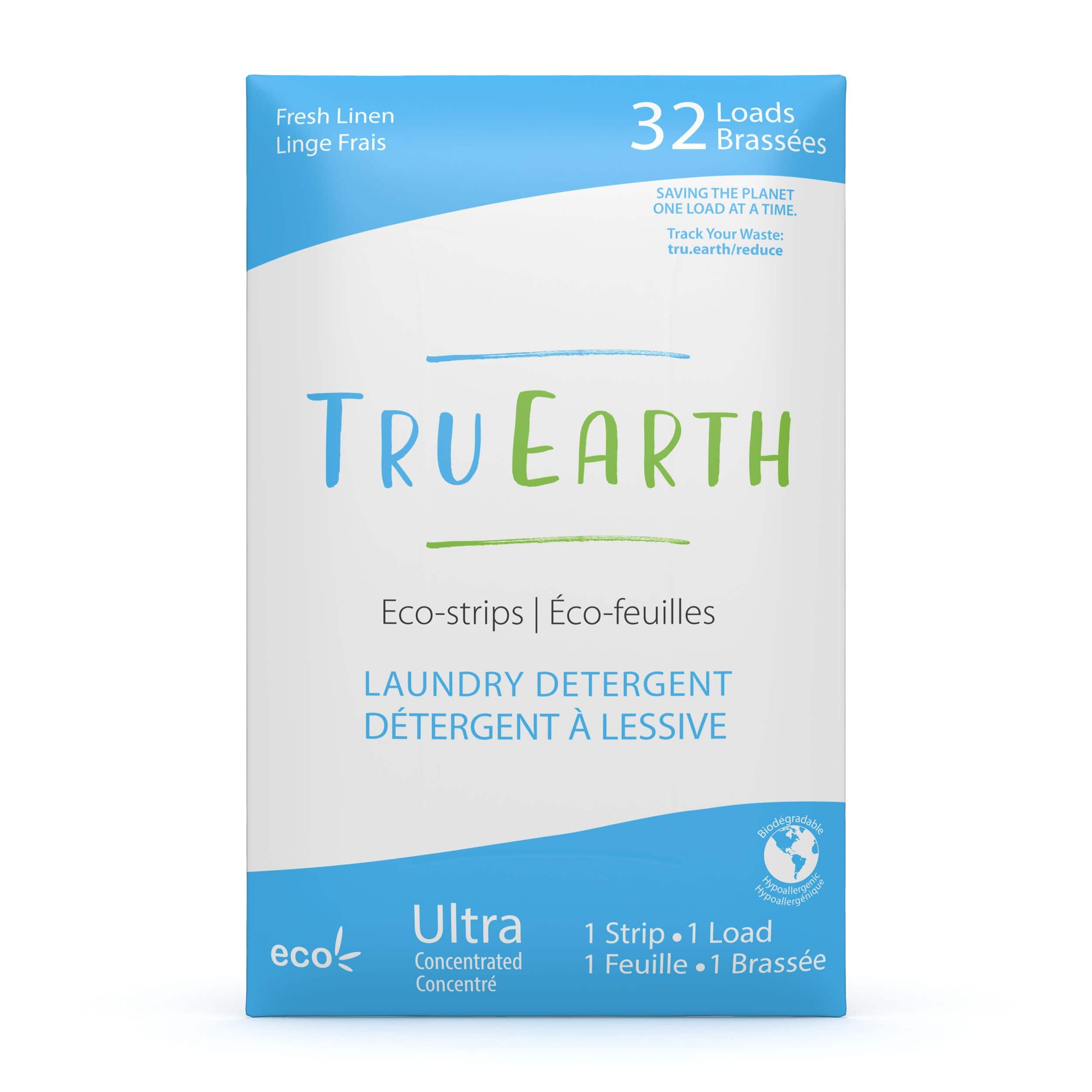 Tru Earth Compact Dry Laundry Detergent Sheets, Unscented - Up to 64 Loads  (32 Sheets) - Paraben-Free - Original Eco-Strip Liquidless Laundry