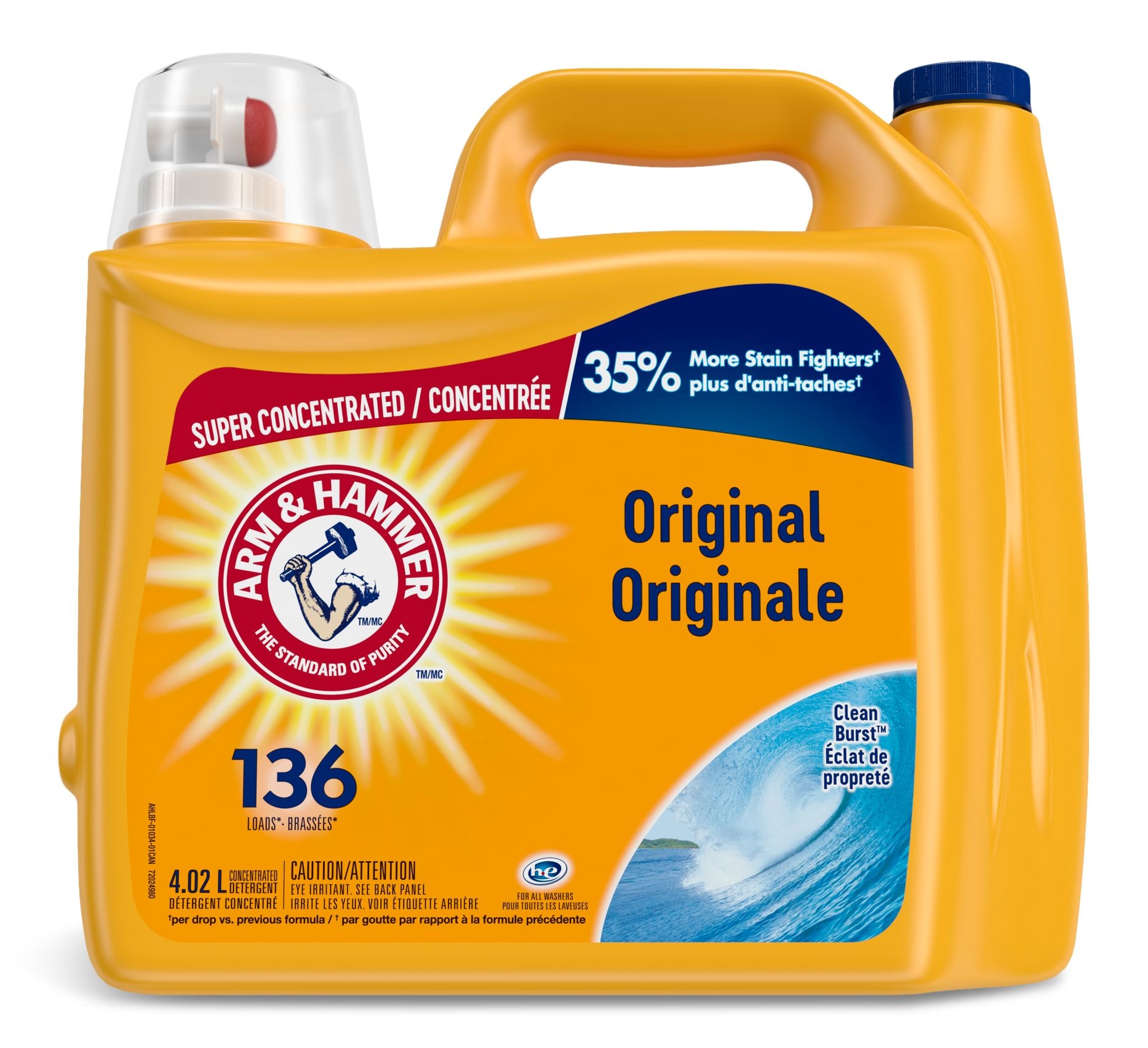 Arm & Hammer Cold Water Liquid Laundry Detergent, Clean Burst, 136Load