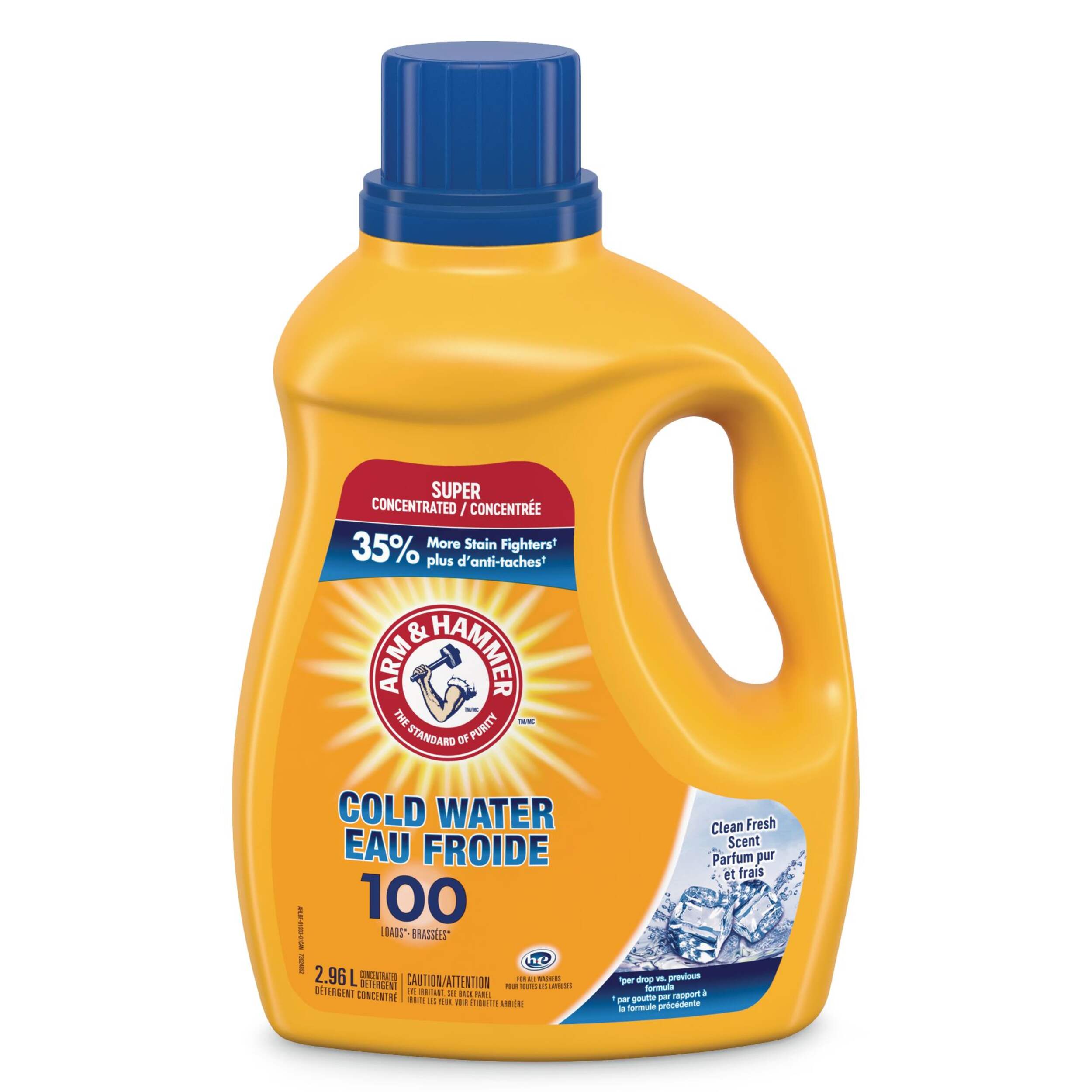 Arm & Hammer Cold Water Liquid Laundry Detergent, Clean Fresh, 100-Load, 2.96-L Front_Elevated