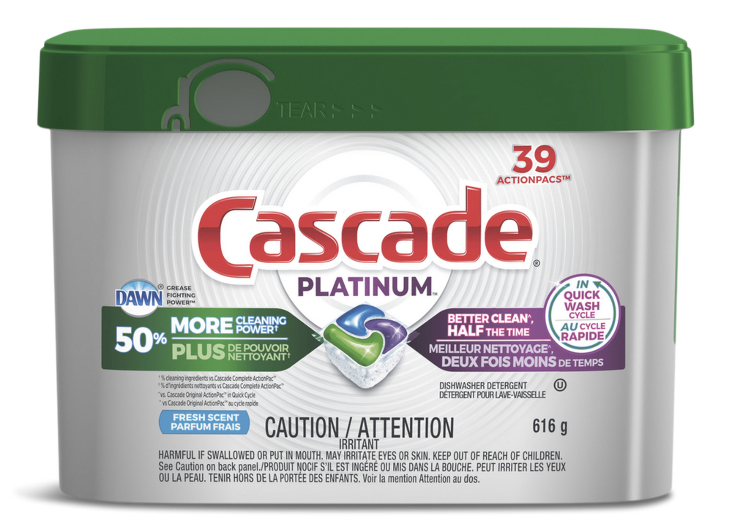 Cascade Platinum Dishwasher Detergent Pods, Fresh, 39 Count Front_Flat