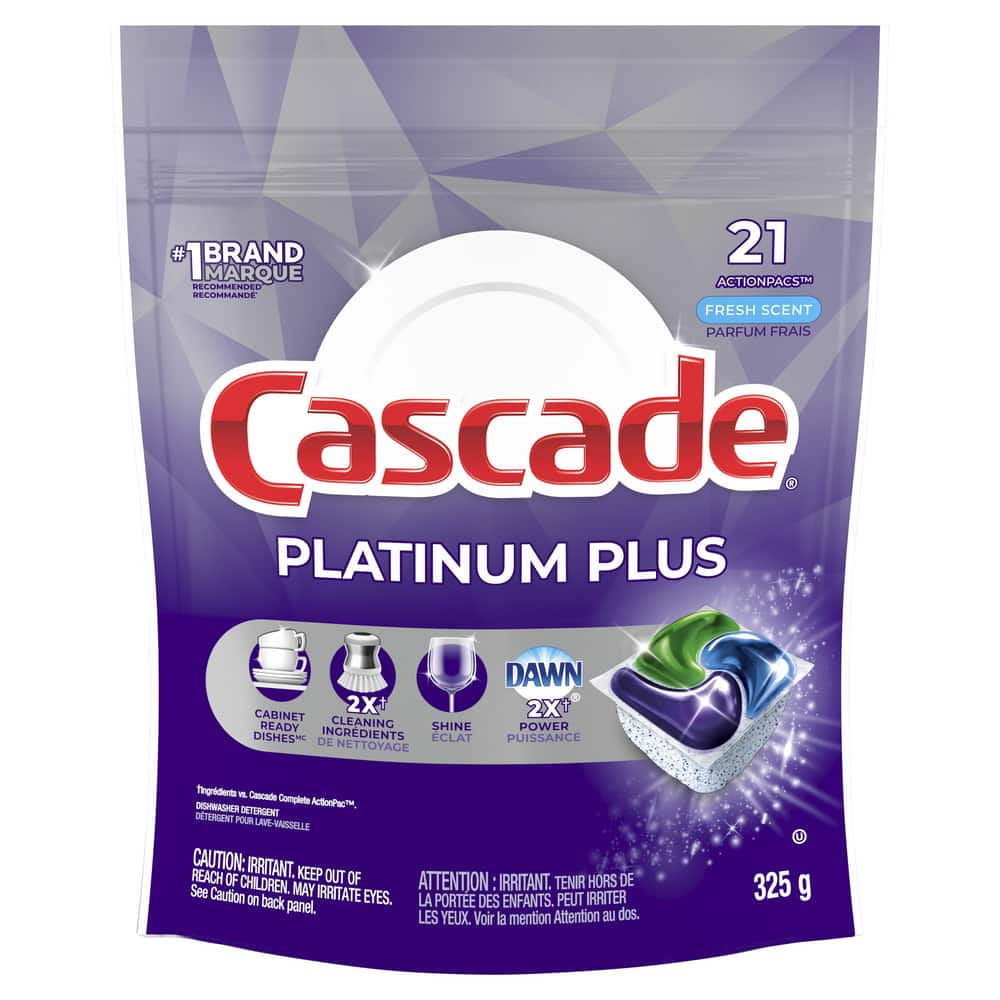 Cascade Platinum Plus ActionPacs Dishwasher Detergent Pods, Fresh, 21