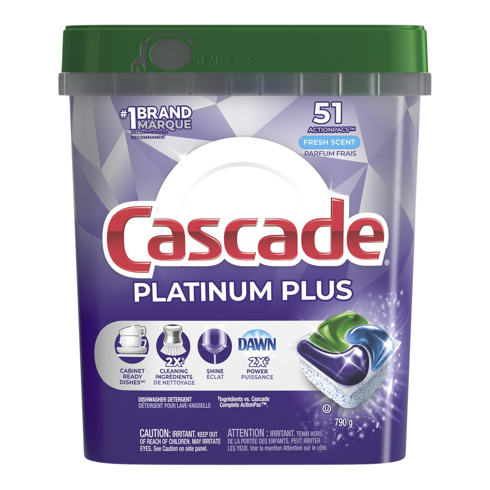 Cascade Platinum Plus ActionPacs Dishwasher Detergent Pods, Fresh, 51