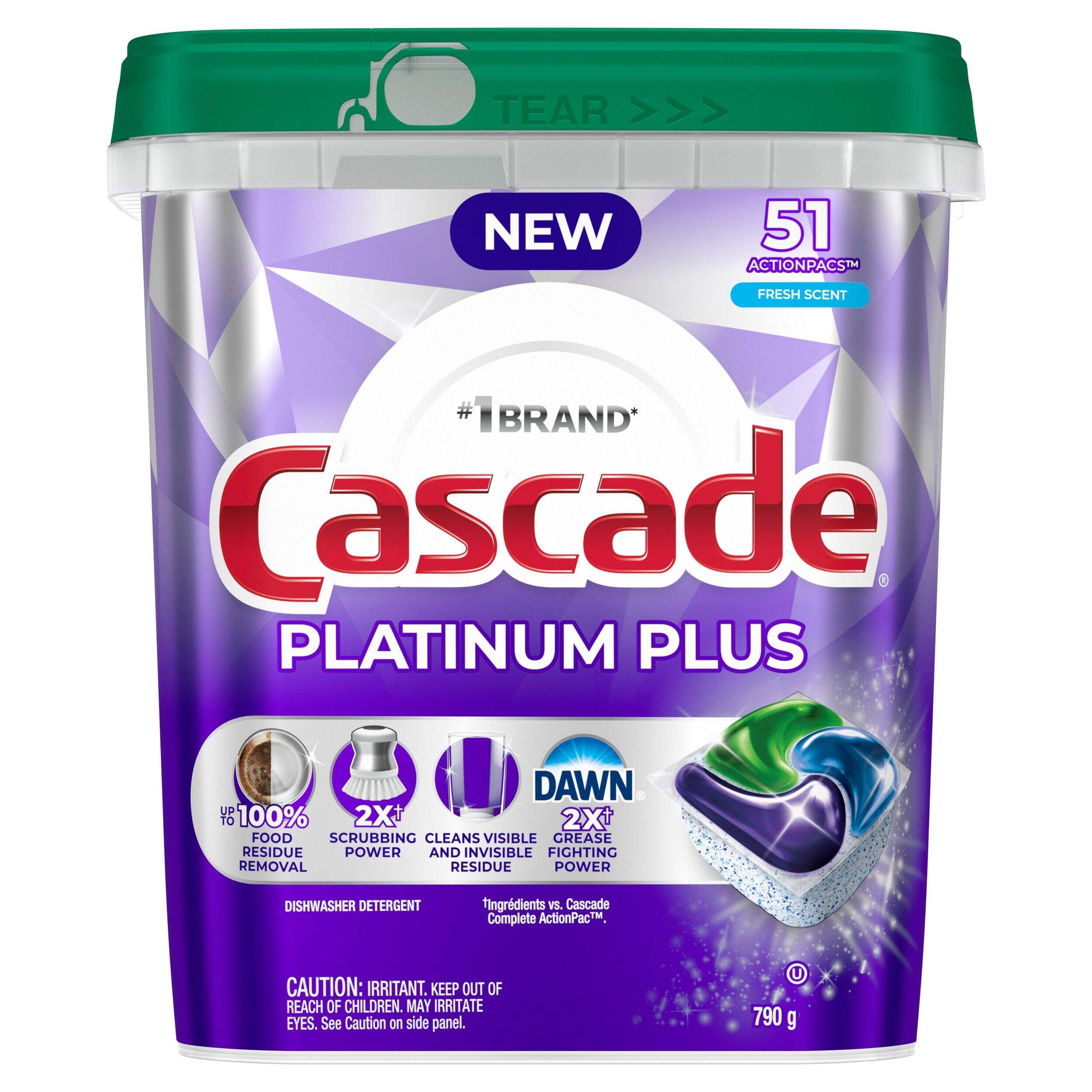 Cascade Platinum Plus ActionPacs Dishwasher Detergent Pods, Fresh, 51 Count Front_Flat