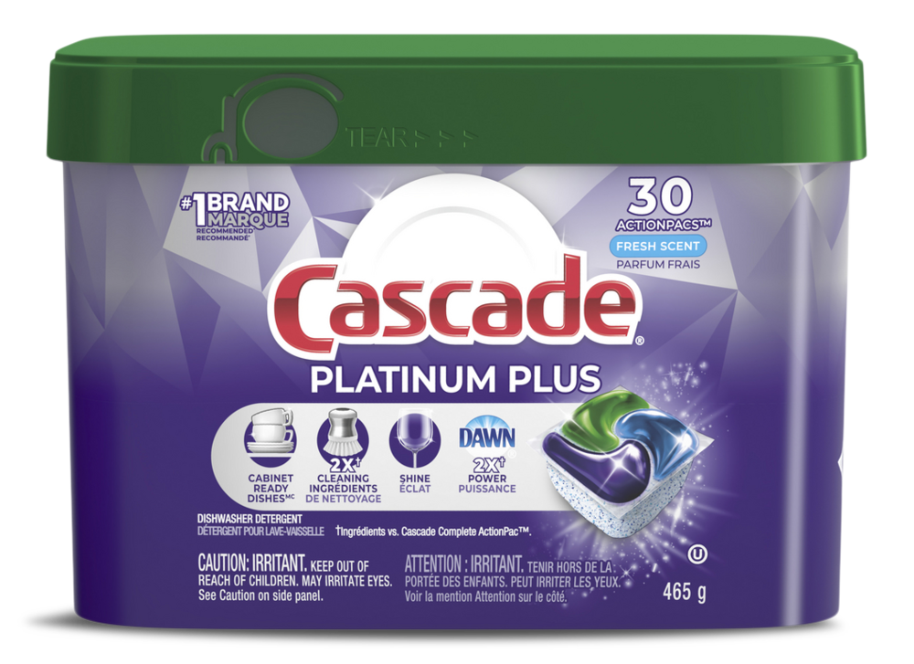 Cascade Platinum Plus ActionPacs Dishwasher Detergent Pods, Fresh, 30