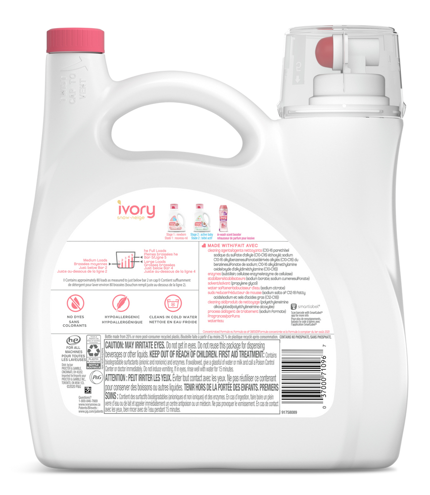 Ivory Snow Baby Liquid Laundry Detergent, 80 loads, 3.4 L Canadian Tire