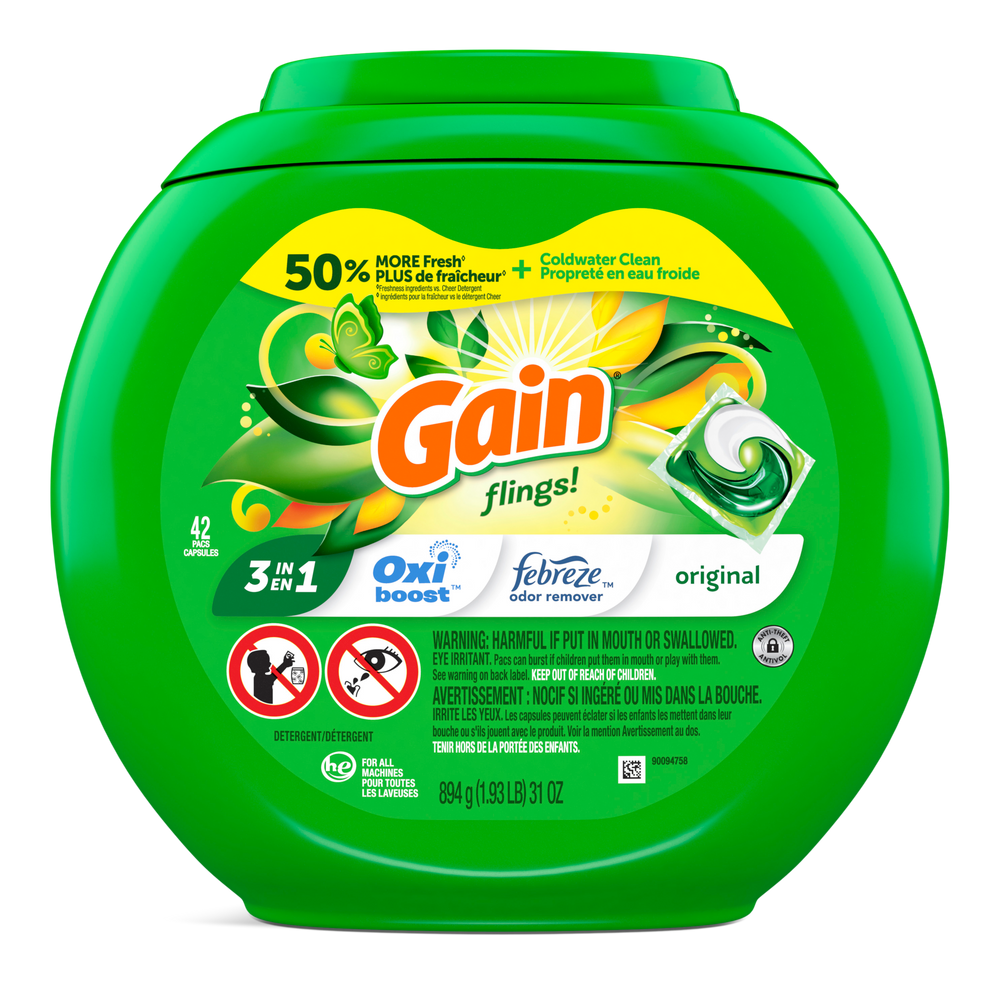 Gain Flings Laundry Detergent with Oxi Boost & Febreze, Original Scent