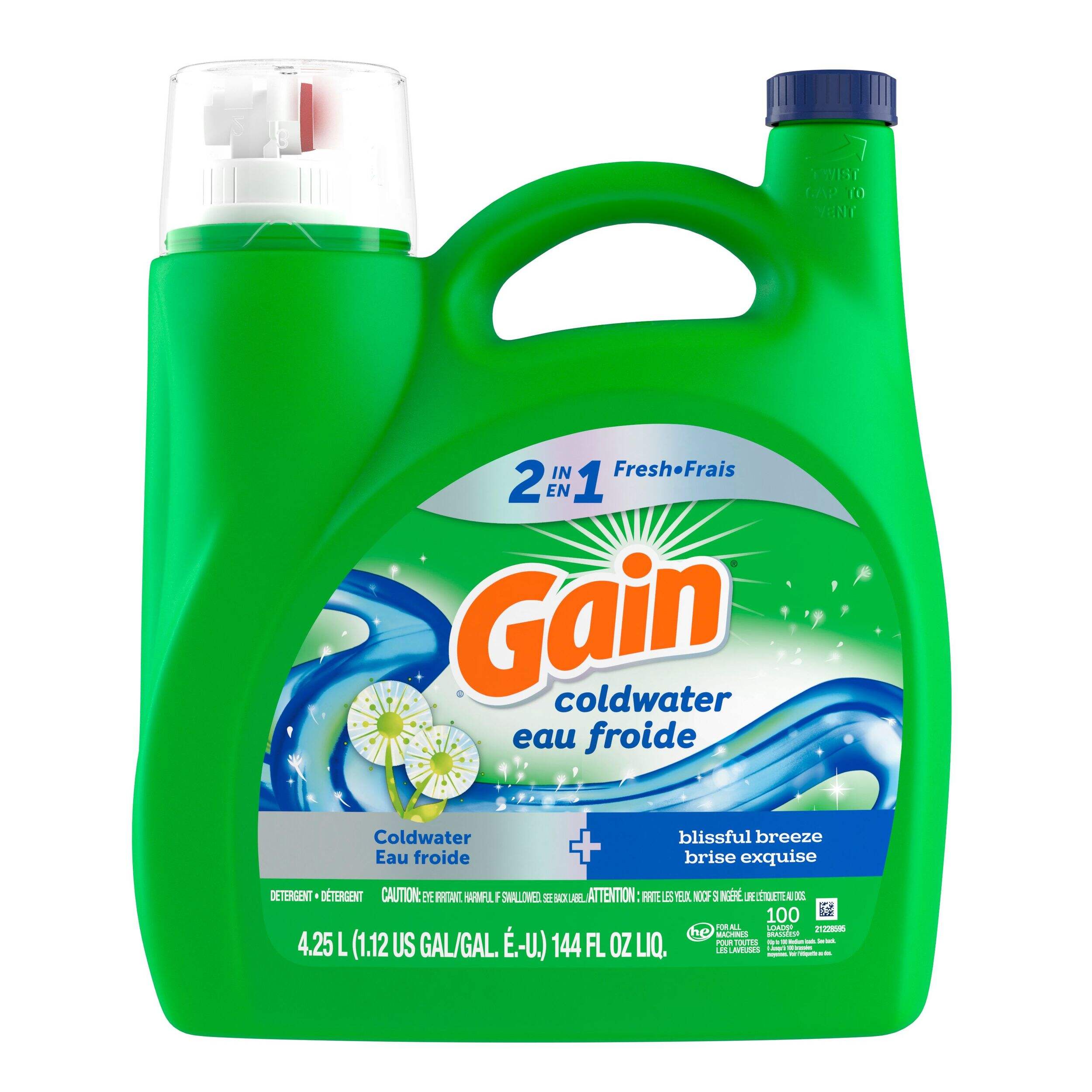 Gain + Aroma Boost Cold Water Liquid Laundry Detergent, Blissfull Breeze Scent, 107 Loads, 4.55 L Front_Flat