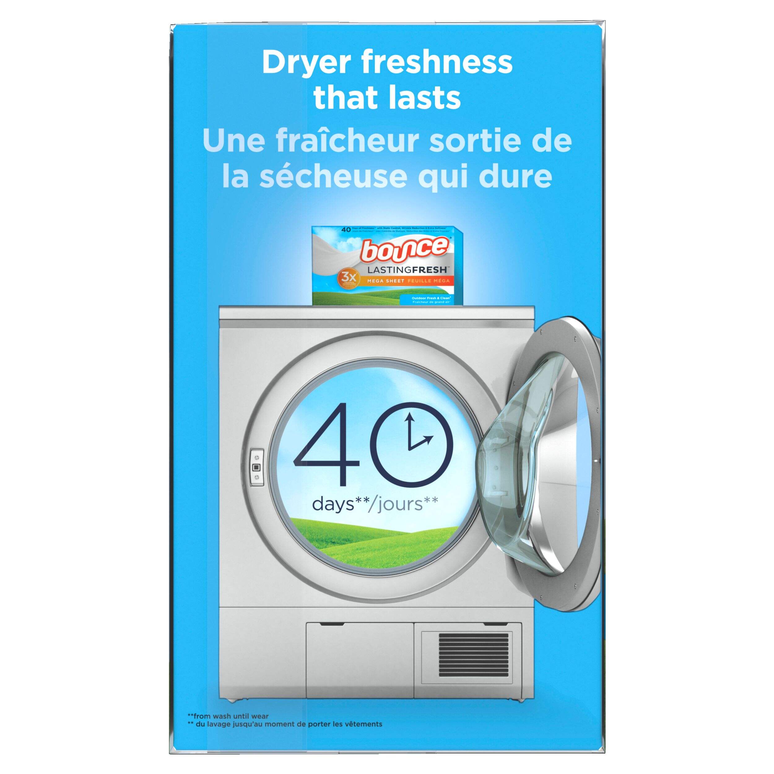 Bounce Lasting Fresh Mega Dryer Sheets, 120 ct, Outdoor Fresh & Clean