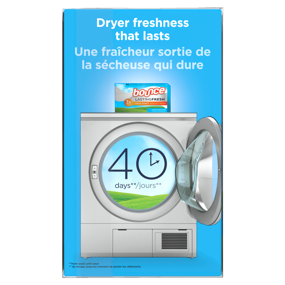 Bounce Lasting Fresh Mega Dryer Sheets, 120 ct, Outdoor Fresh & Clean