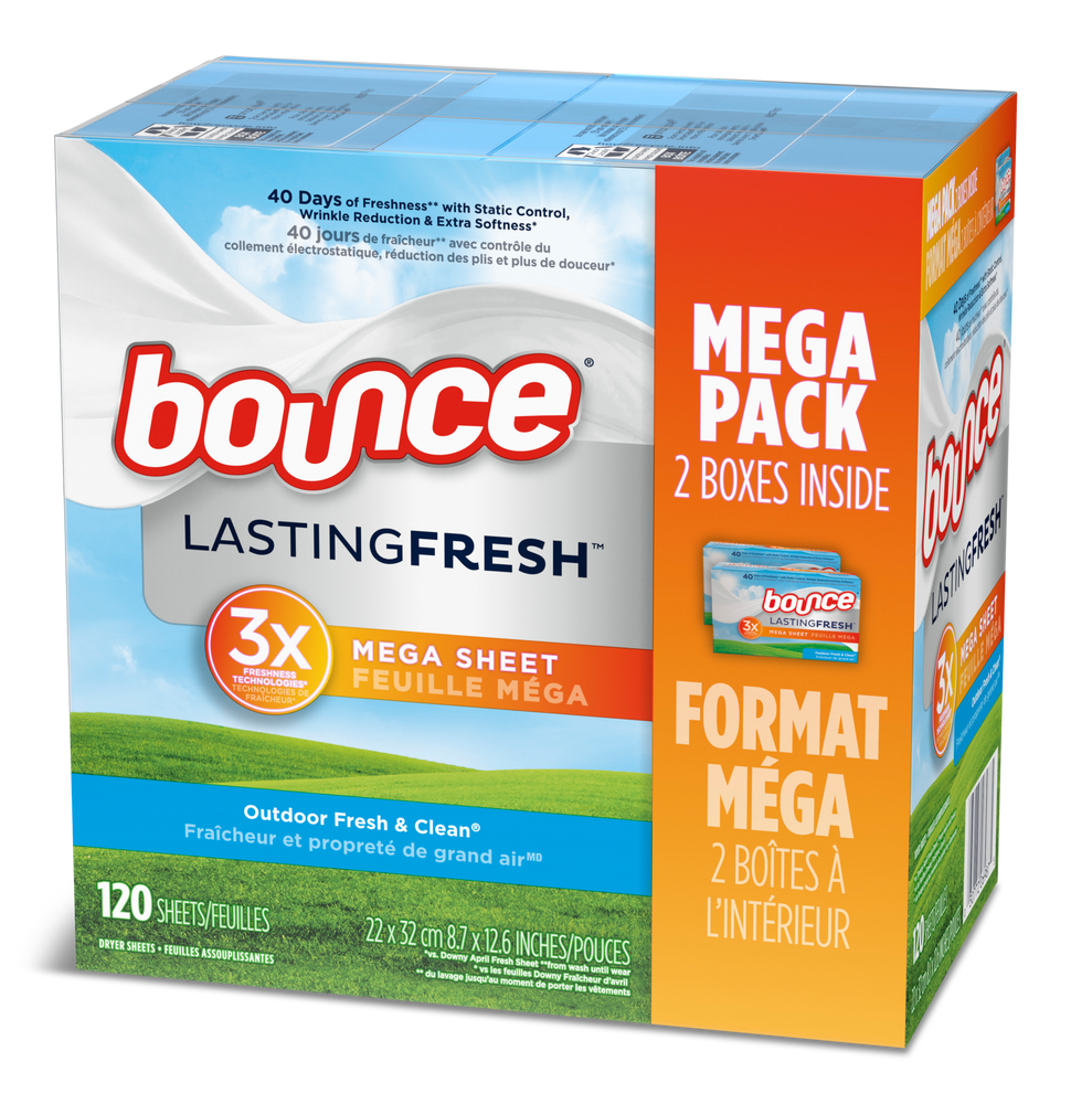 Bounce Lasting Freshness Mega Dryer Sheets, Outdoor Fresh and Clean