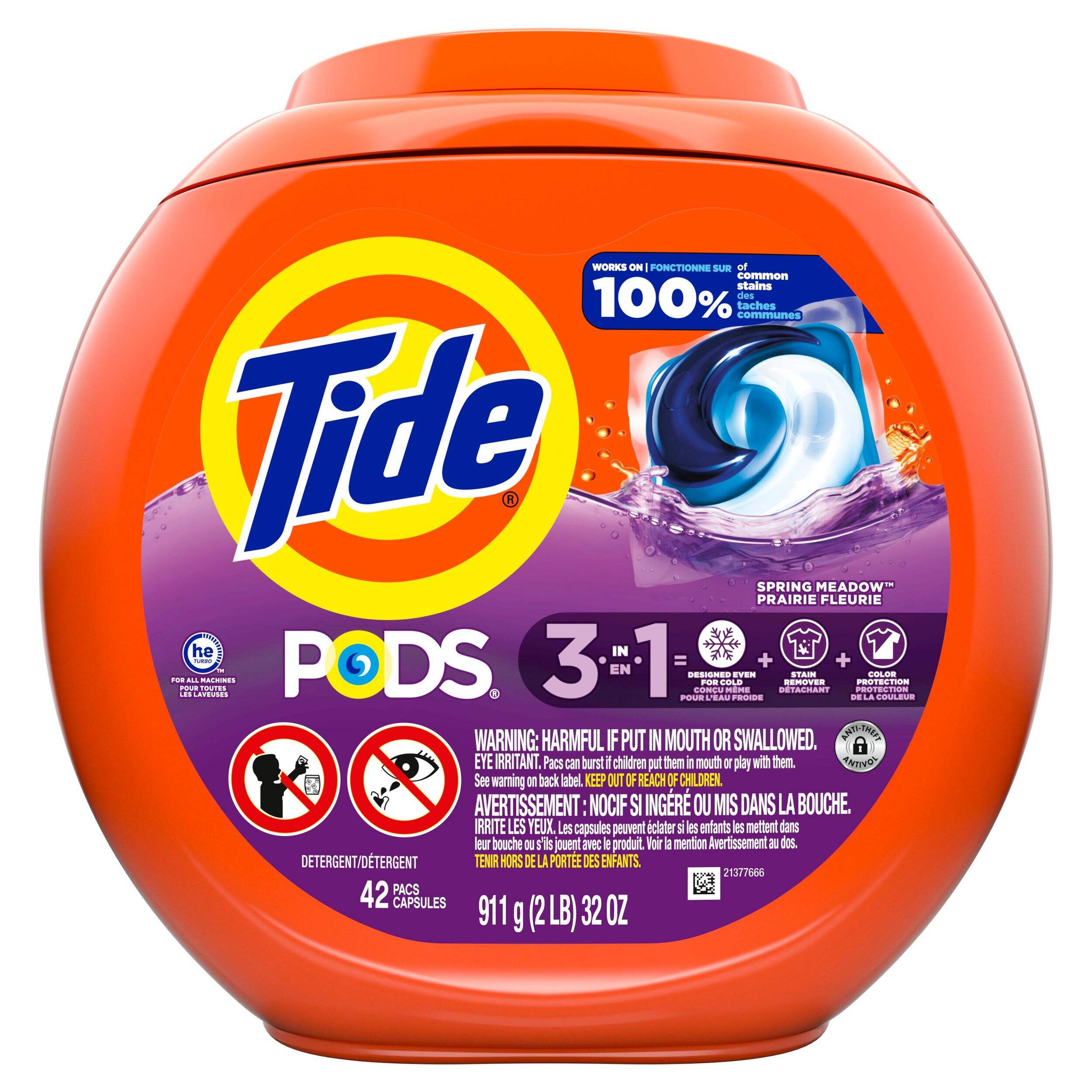 Tide PODS Liquid Laundry Detergent Soap Pacs, Spring Meadow Scent, 42-pc Front_Flat