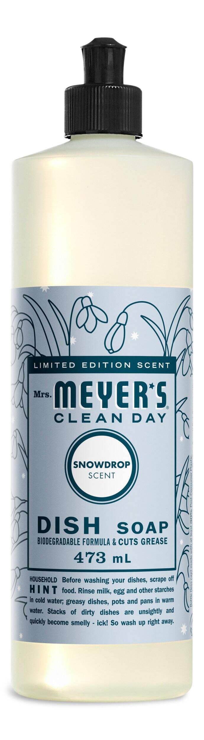 Mrs. Meyer's Clean Day Liquid Dish Soap, Snowdrop Scent, 473-ml Front_Flat