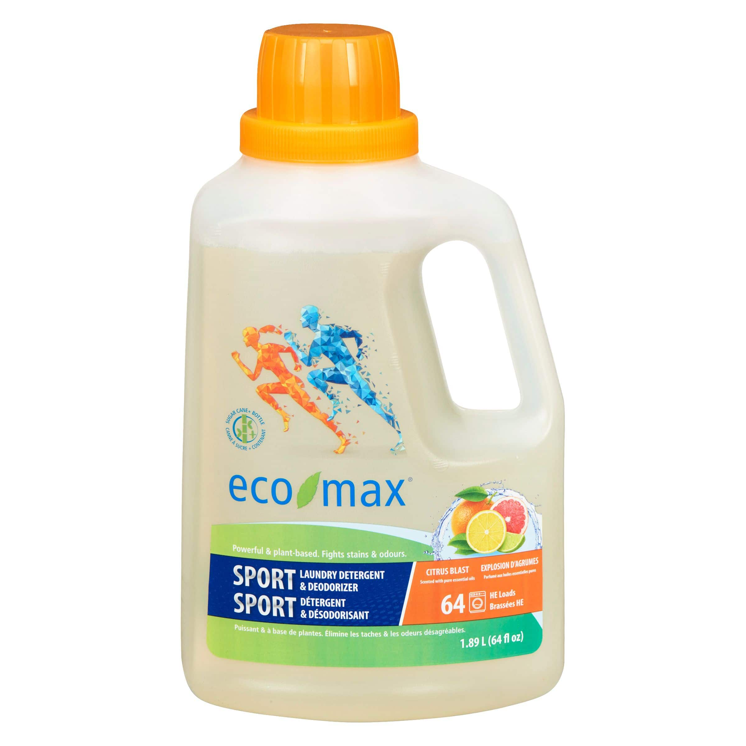 Eco Max Sport Liquid Laundry Detergent & Deodorizer, Citrus Scent, 64 ...