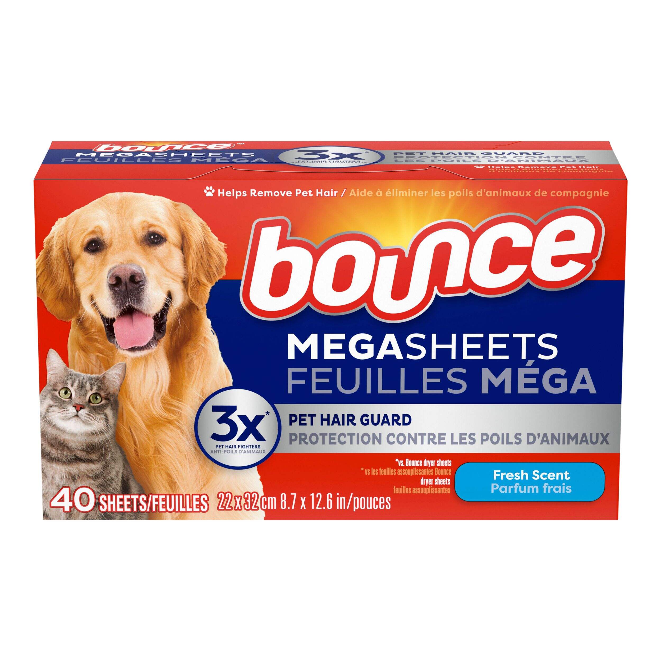 Bounce Pet Hair and Lint Guard Mega Dryer Sheets, Fresh Scent, 40-pk Front_Elevated