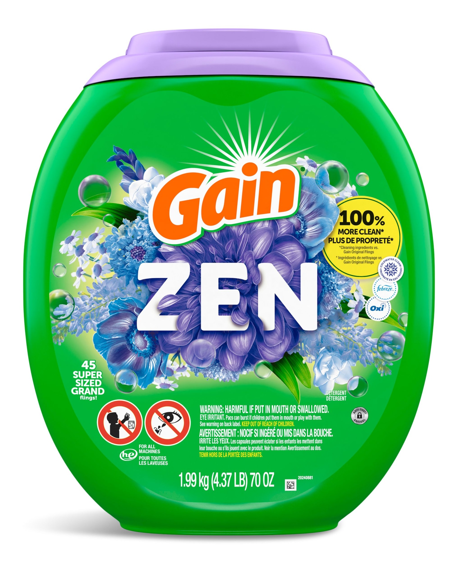 Gain Super Flings Zen Laundry Detergent Soap Pacs with Oxi Boost