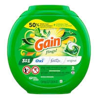 Gain flings! Laundry Detergent Soap Pacs with Oxi Boost & Febreze Odour Remover, Original Scent, 76-pk Front_Flat