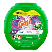 Gain flings! Laundry Detergent Soap Pacs with Oxi Boost & Febreze Odour Remover, Moonlight Breeze Scent, 76-pk Front_Flat