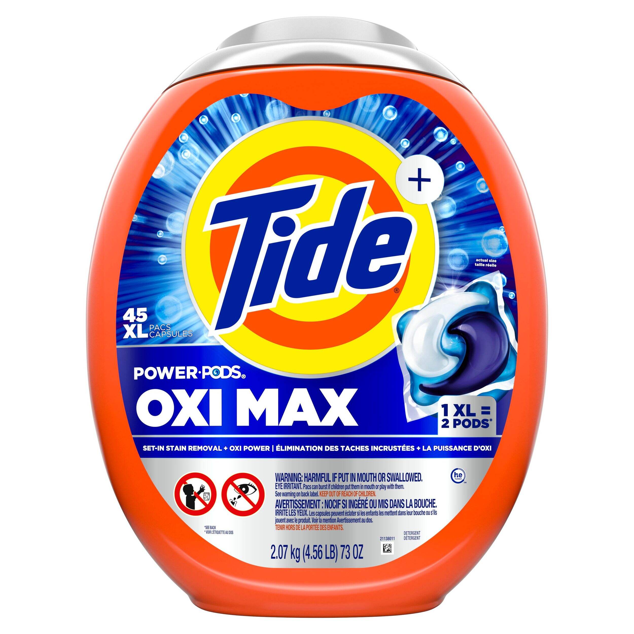 Tide PODS Liquid Laundry Detergent Soap Pacs with 4-n-1 Ultra Oxi, Original Scent, 54-pk Front_Flat