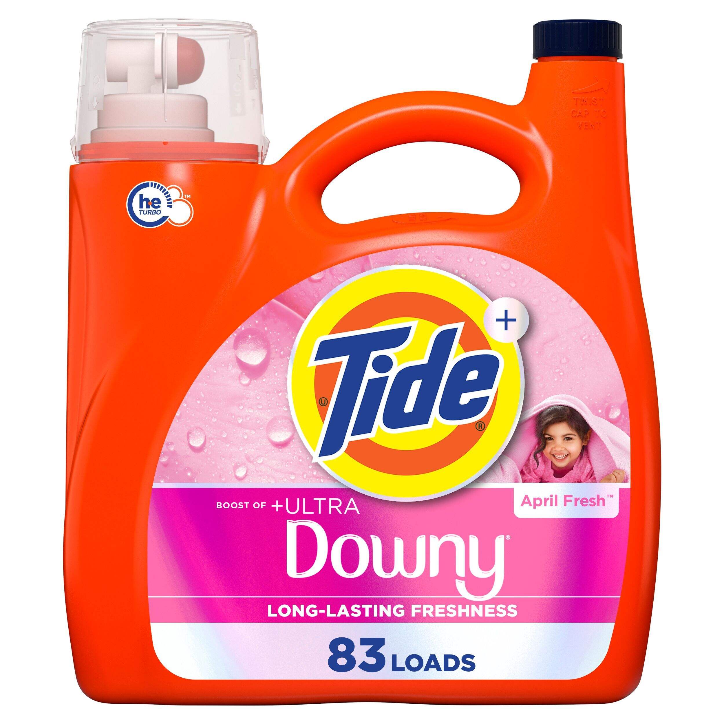 Tide Plus HE Turbo Clean Liquid Laundry Detergent with Downy, April Fresh, 94-Load, 3.9-L Front_Flat