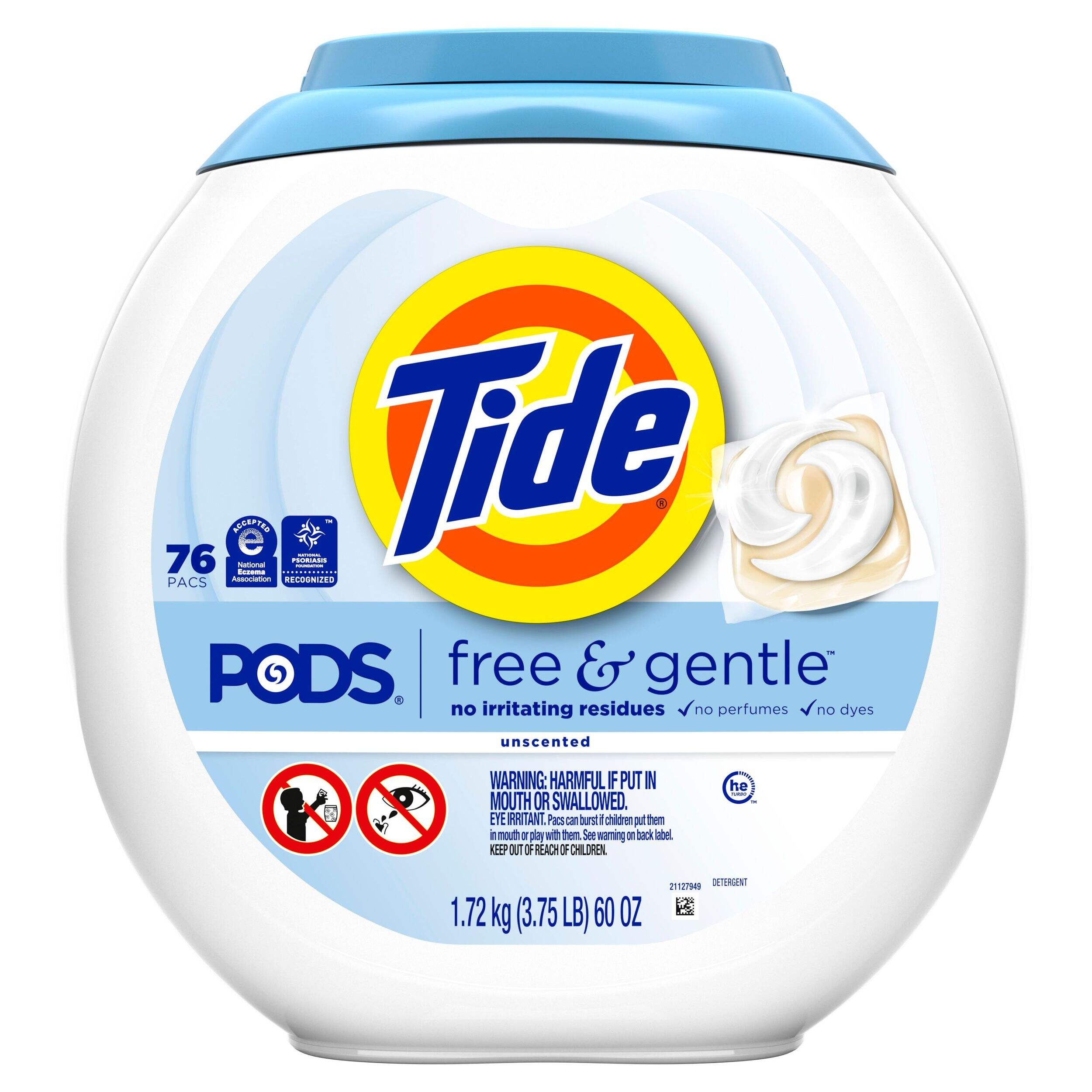 Tide PODS Free & Gentle Liquid Laundry Detergent Soap Pacs, Unscented, 76-pk Front_Flat