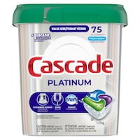 Détergent en sachets pour lave-vaisselle Cascade Platinum Action Pacs, parfum frais, paq. 75 Front_Flat