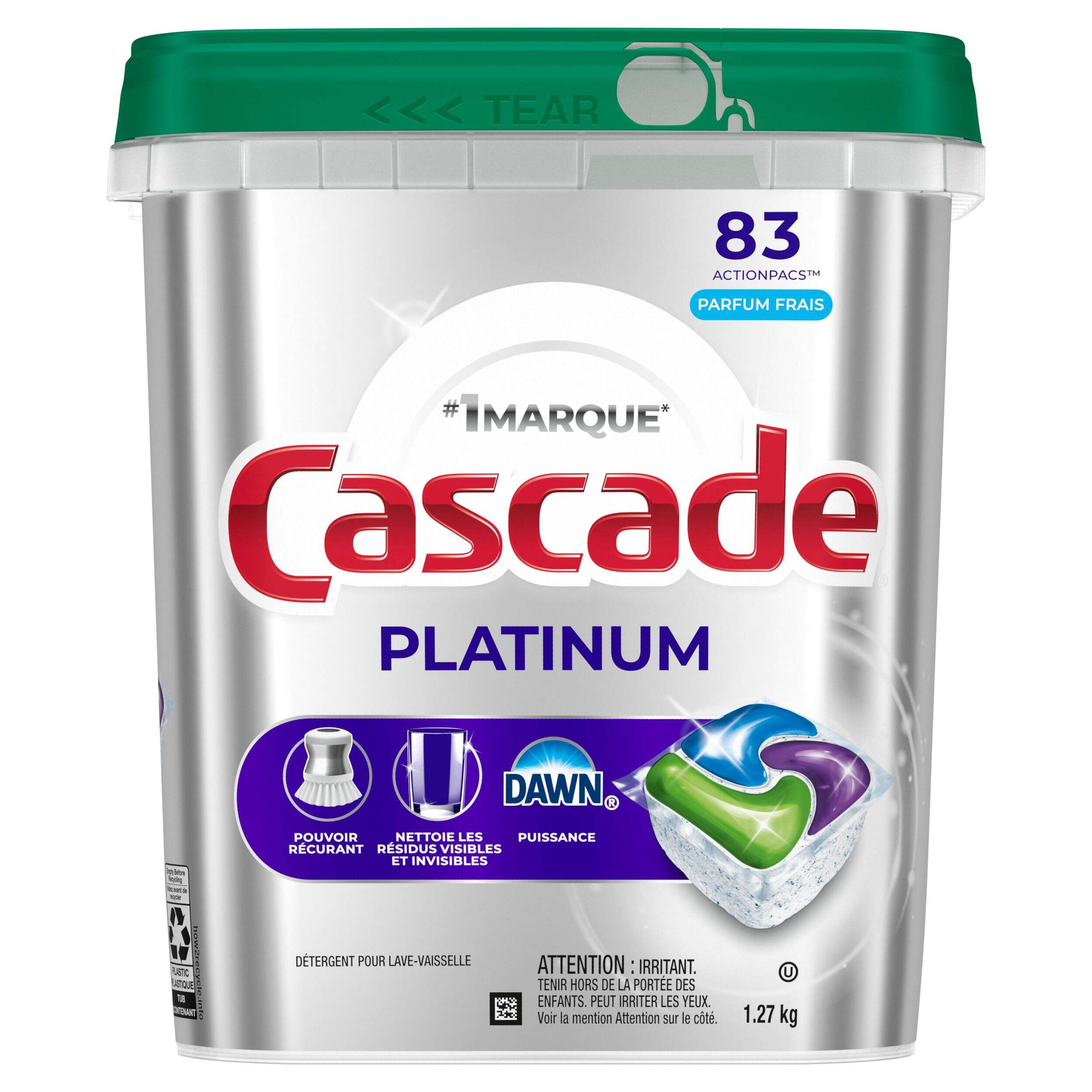 Capsules pour lave-vaisselle Cascade Platinum ActionPacs, parfum frais, paq. 83 Front_Flat