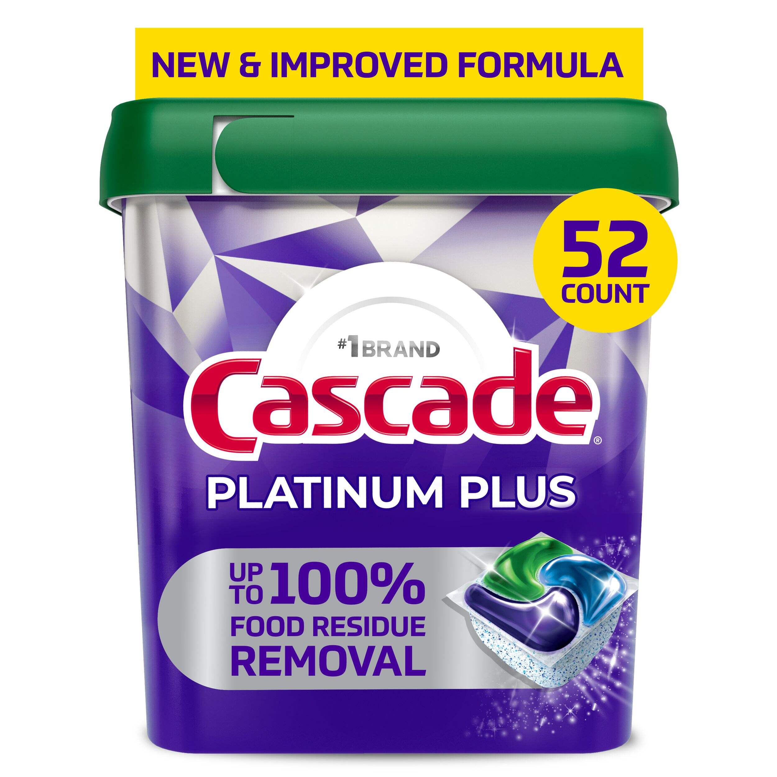 Cascade ActionPacs Platinum Plus Fresh Dishwasher Pods, 63-ct Front_Flat
