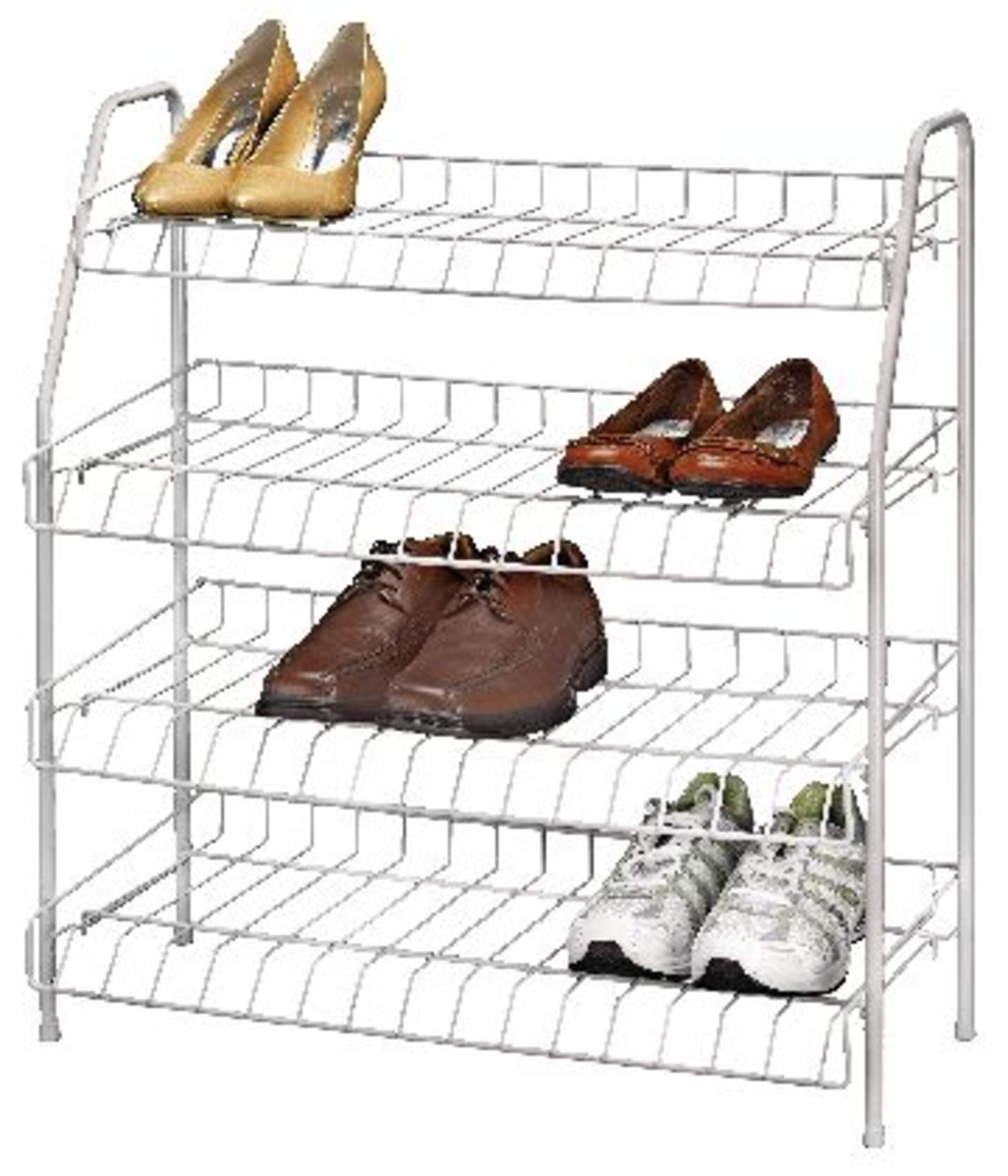 HOME COLLECTIONS Metal 4-Tier Shoe Rack, White, 26 x 12 x 27-in Front_Angled_Left