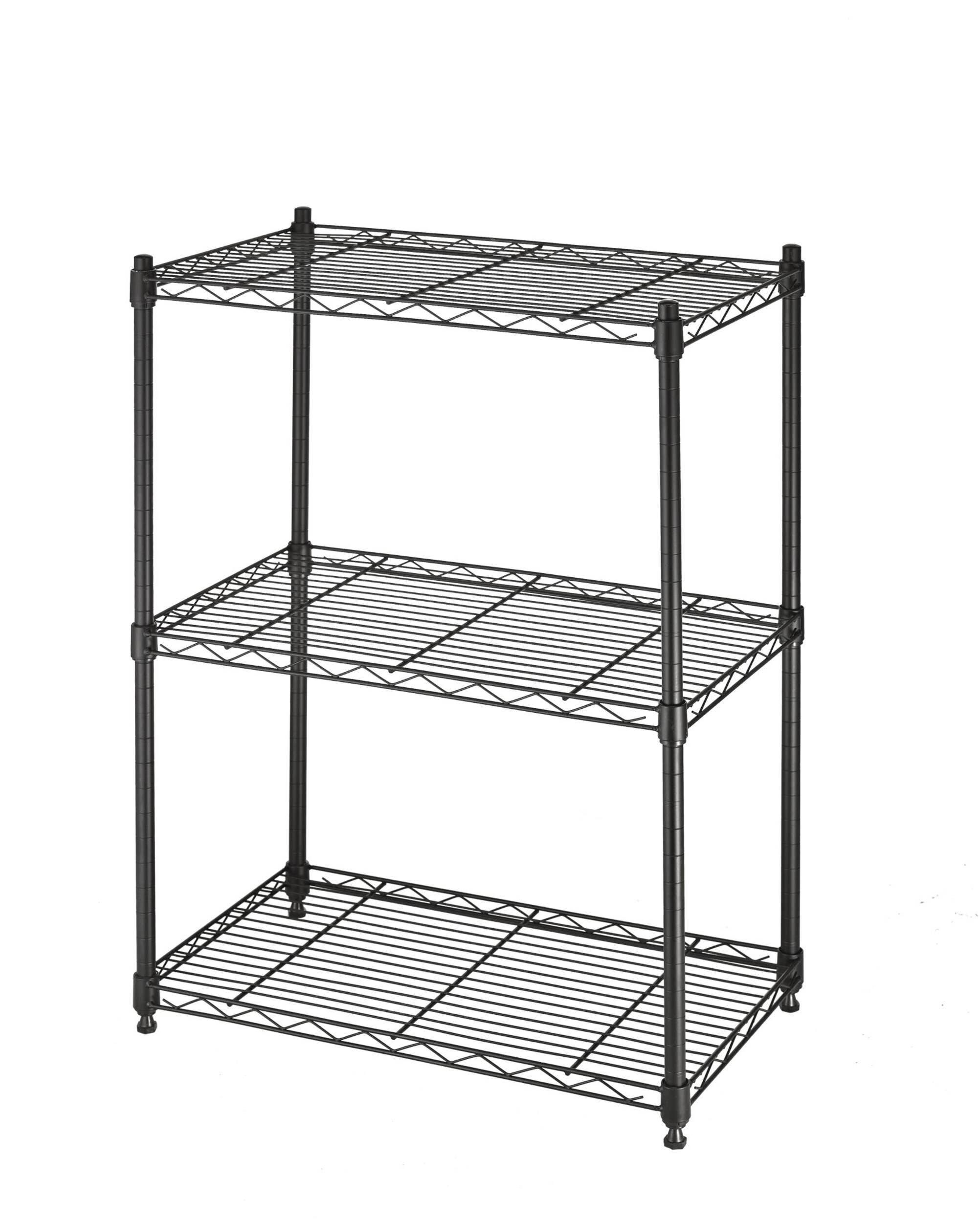 Type A Metal 3-Tier Adjustable Wire Shelving Storage Unit, Black Front_Angled_Left