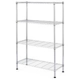 Type A Metal 4-Tier Adjustable Wire Shelving Storage Unit, Chrome Front_Three_Fourths_Angled_Left
