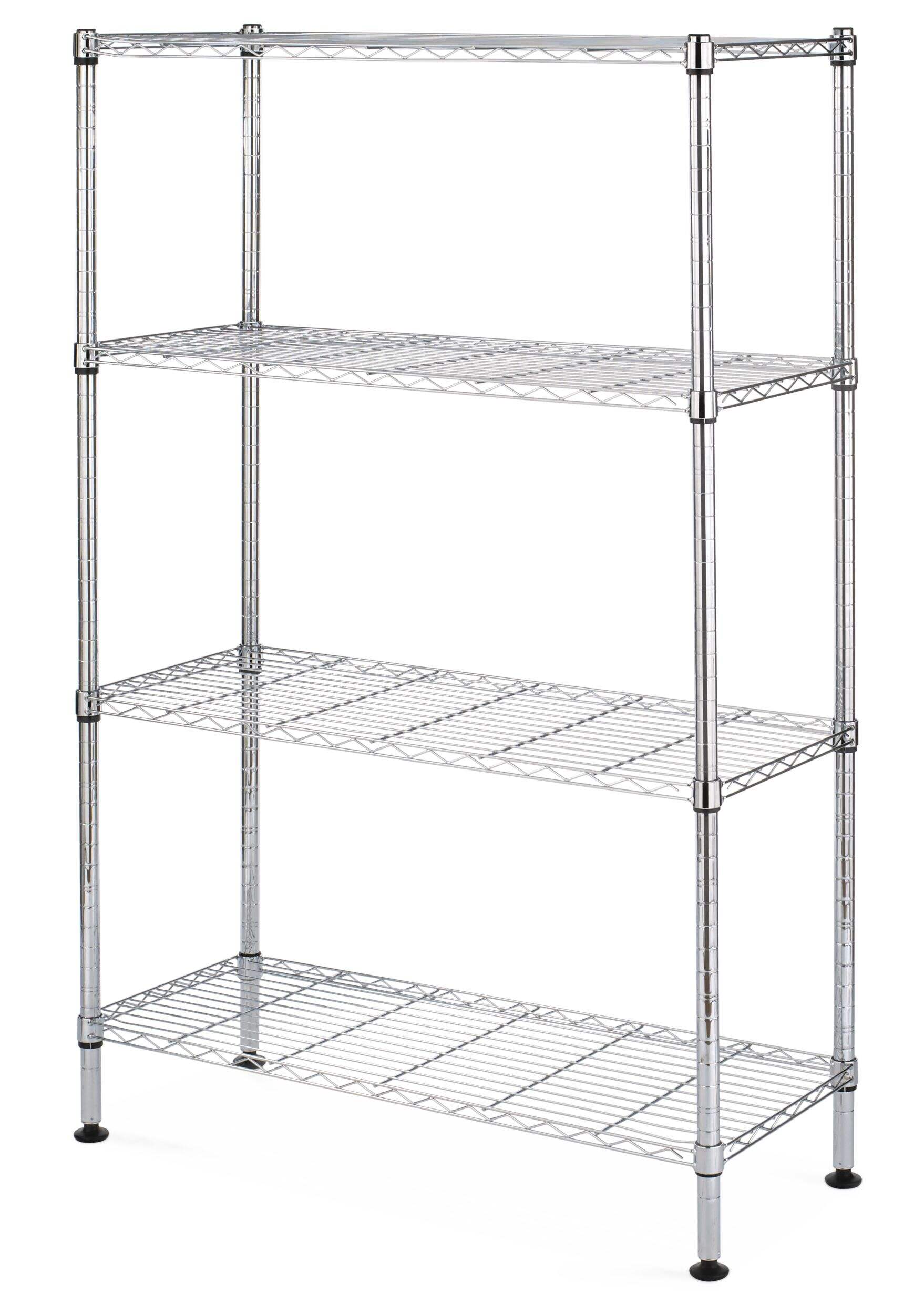 Type A Metal 4-Tier Adjustable Wire Shelving Storage Unit, Chrome Front_Three_Fourths_Angled_Left