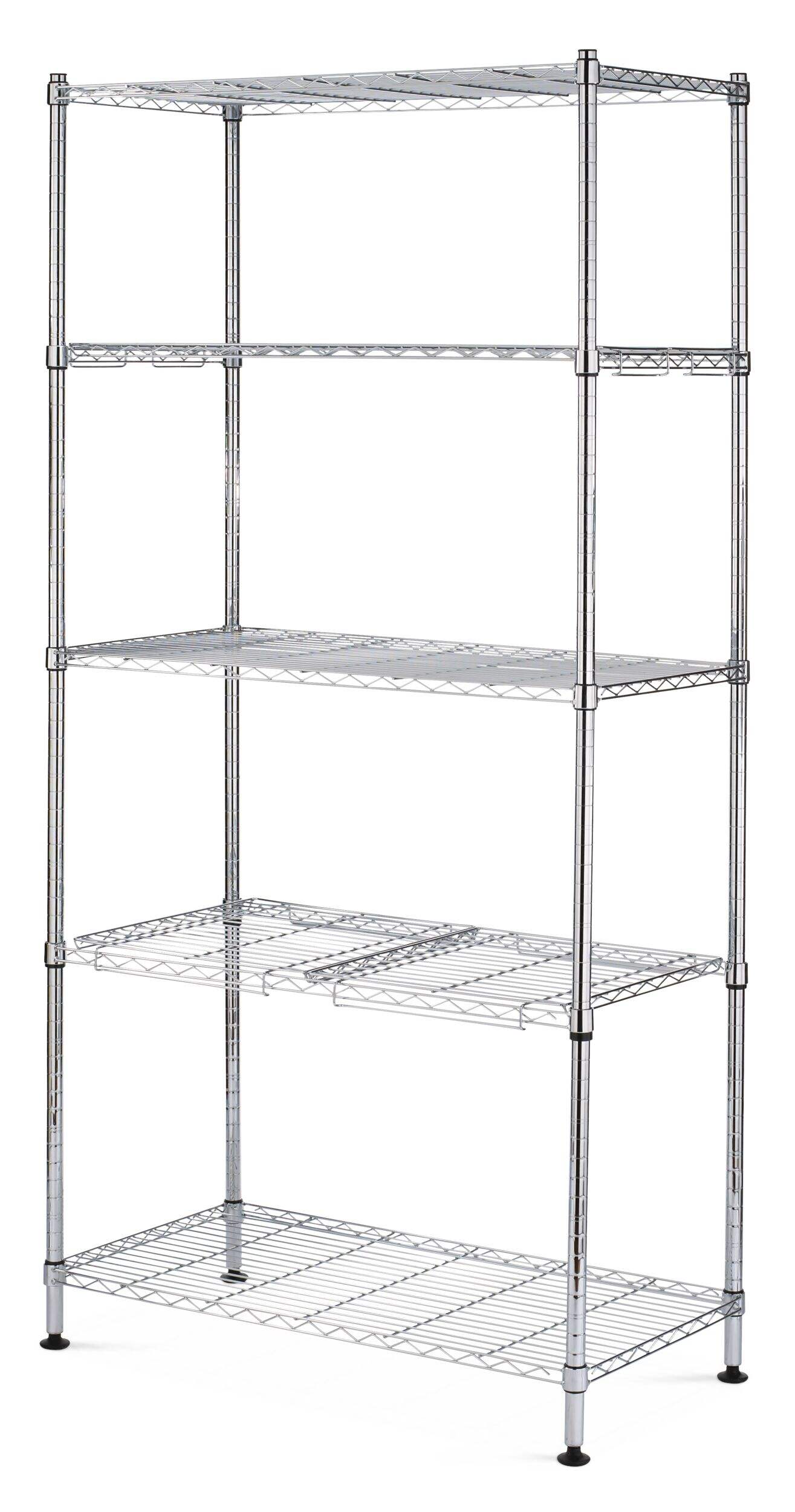 Type A 5-Tier Wire Shelving Storage Unit, Chrome Front_Three_Fourths_Angled_Left