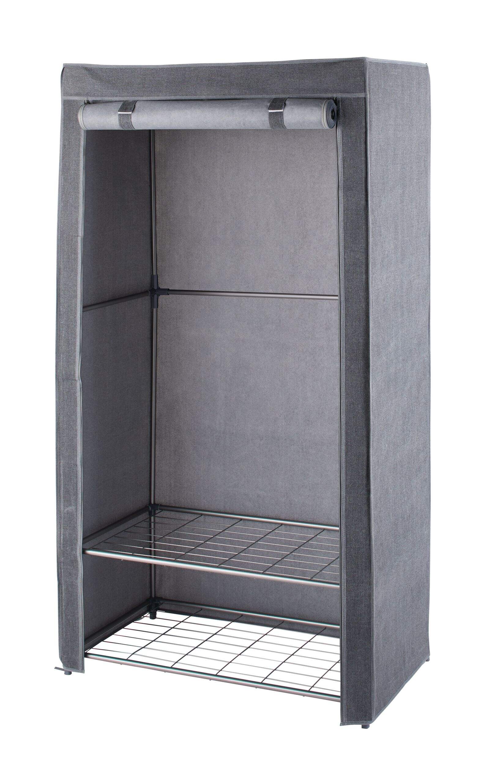 type A Ease Freestanding Wardrobe with Cover & 2 Shelves Front_Three_Fourths_Angled_Left