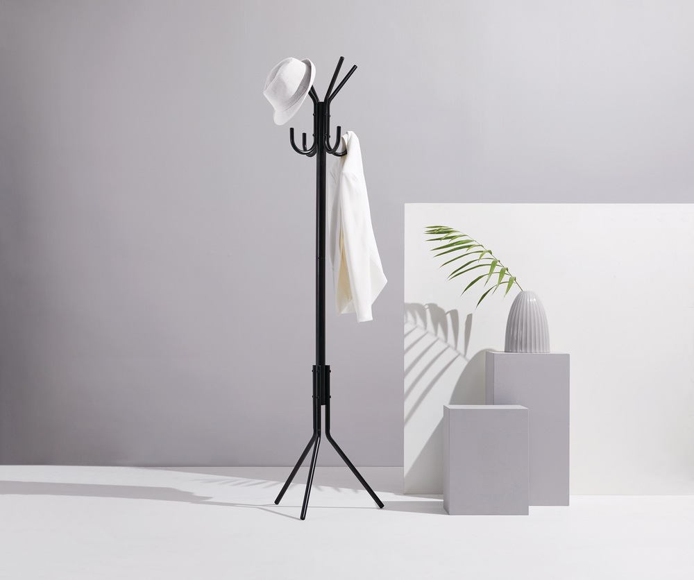 type A Perspective Freestanding Coat Rack with 8 Hooks, Black