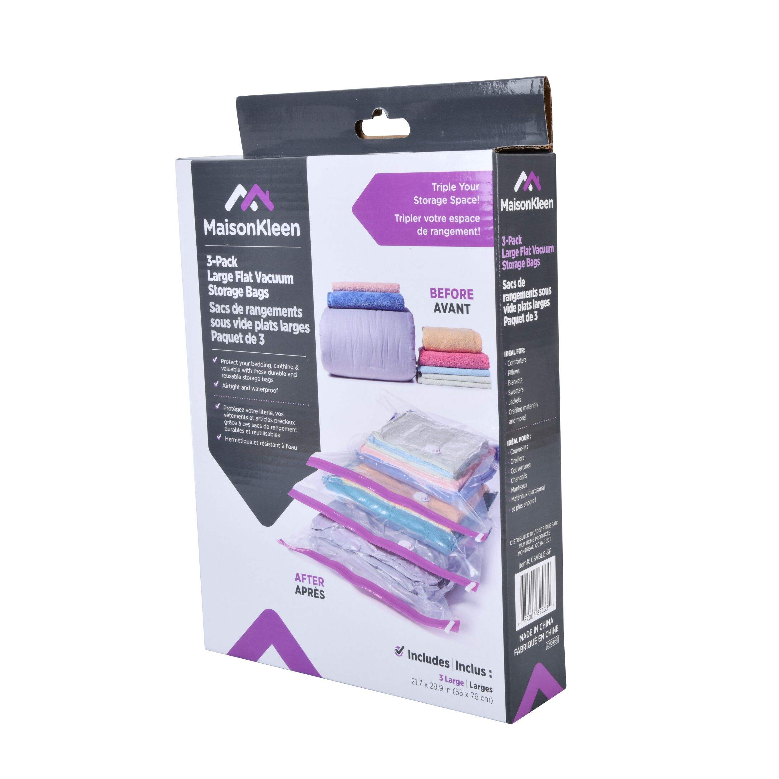 MLM Home Large Flat Vacuum Storage Bags, 3-pk Front_Three_Fourths_Angled_Left