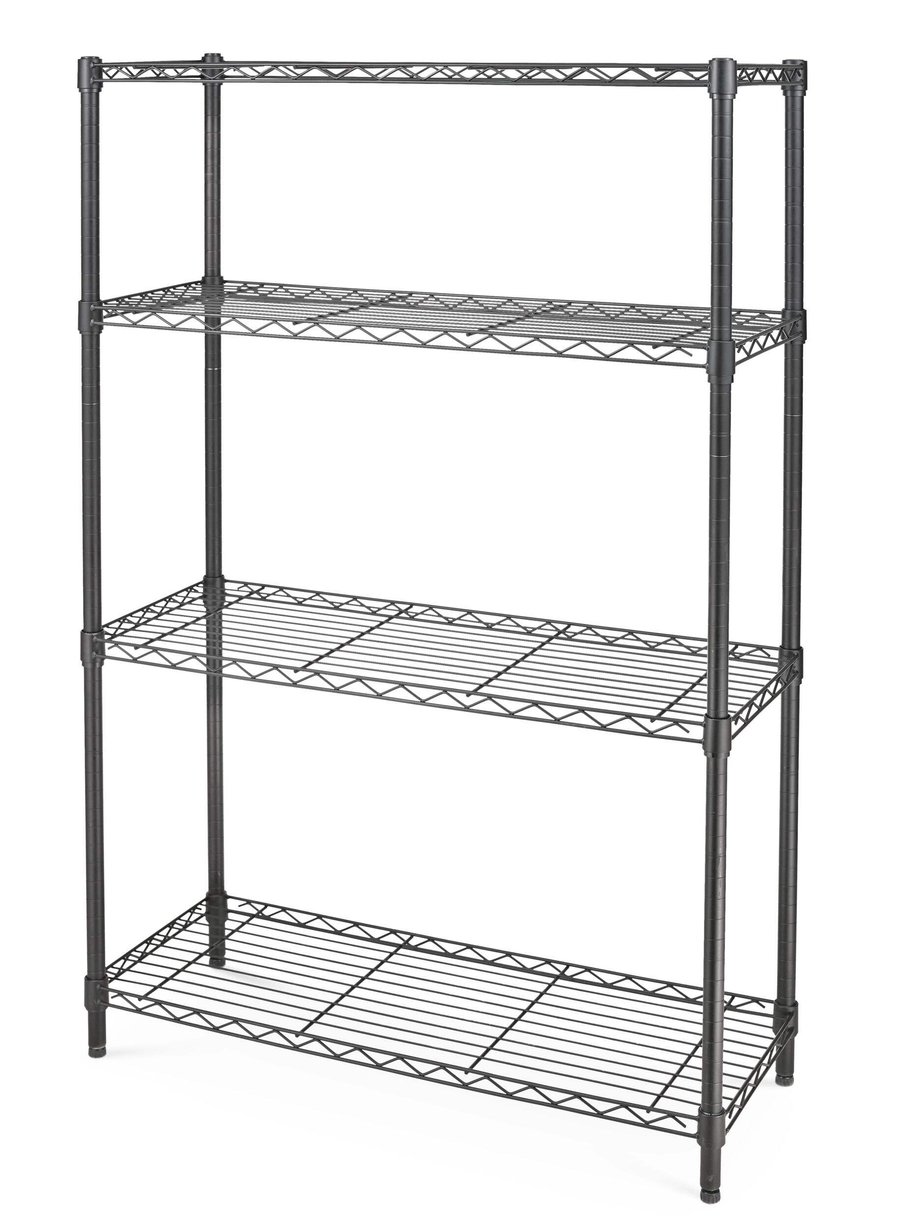 Type A Metal 4-Tier Adjustable Wire Storage Shelves/Unit, Black Front_Three_Fourths_Angled_Left
