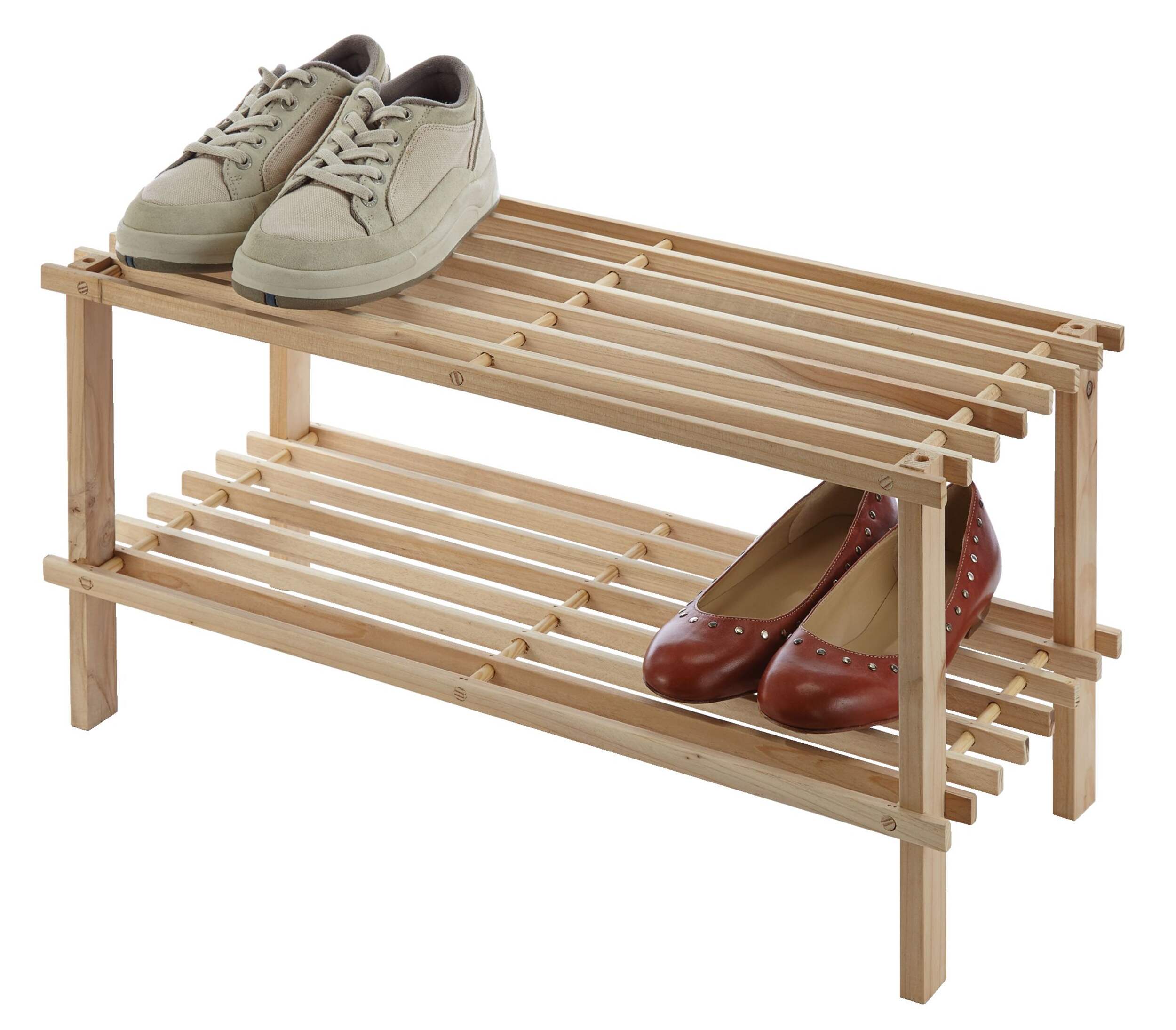Type A Pine Shoe Rack, 26 x 63 x 29 cm Front_Angled_Left