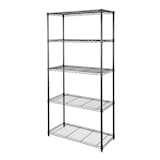 Type A Metal 5-Tier Adjustable Wire Shelving Storage Unit, Black Front_Three_Fourths_Angled_Left