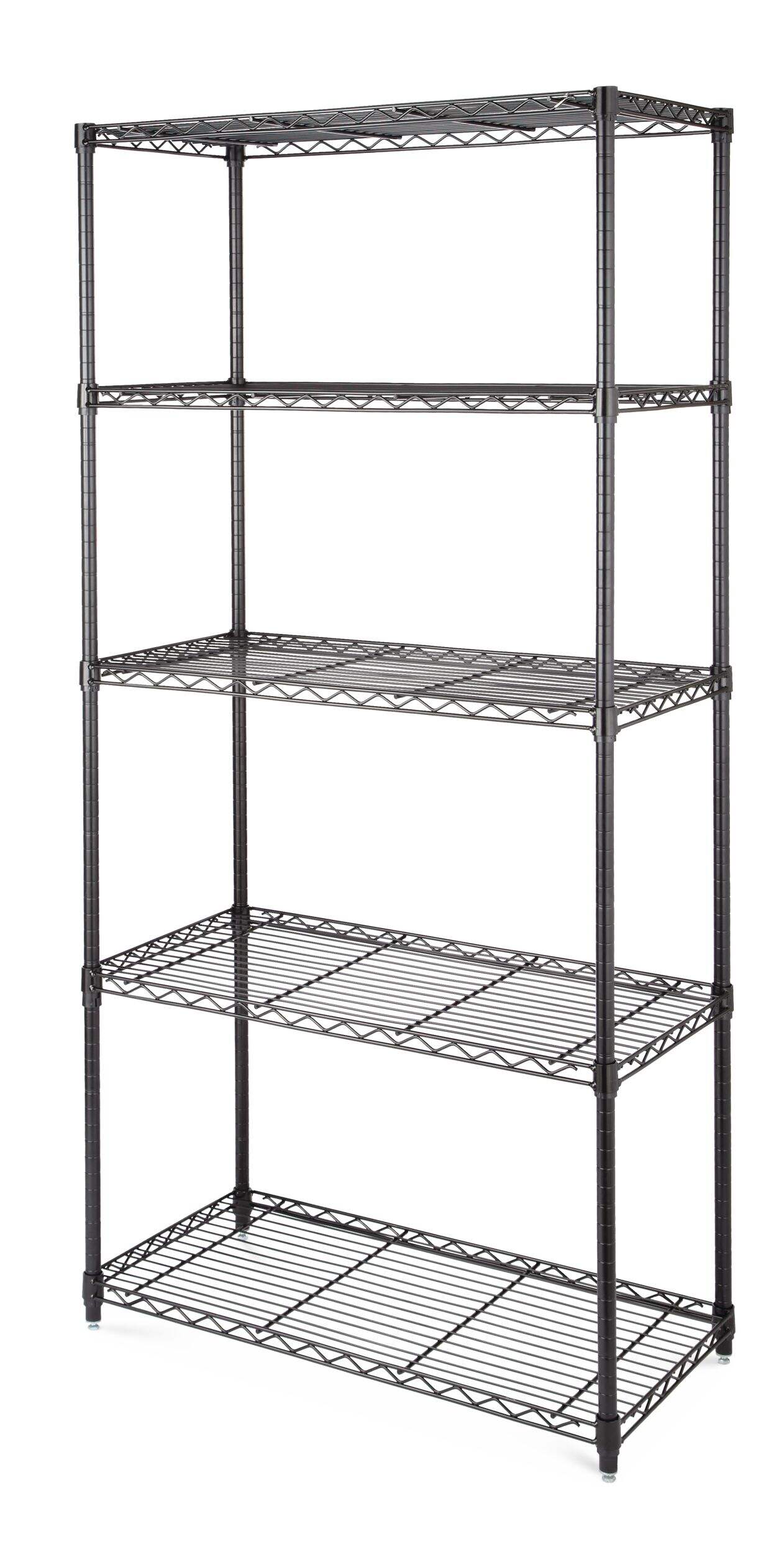 Étagère de rangement grillagée ajustable en métal à 5 niveaux Type A, noir Front_Three_Fourths_Angled_Left