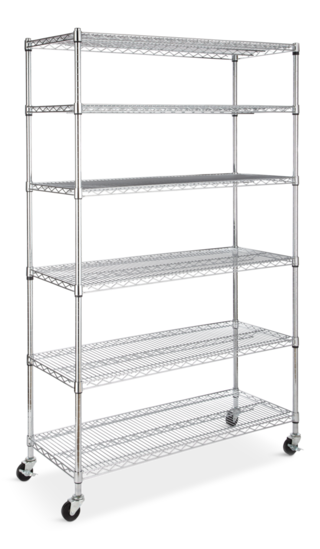 6 Tier Wire Shelf With Castors, 8 Inch Deep White Wire Shelving
