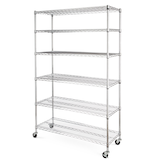 Type A Metal 6-Tier Adjustable Wire Shelving Storage Unit with Wheels Front_Three_Fourths_Angled_Left