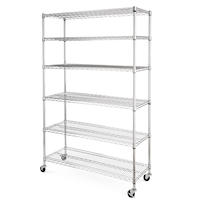 Type A Metal 6-Tier Adjustable Wire Shelving Storage Unit with Wheels Front_Three_Fourths_Angled_Left